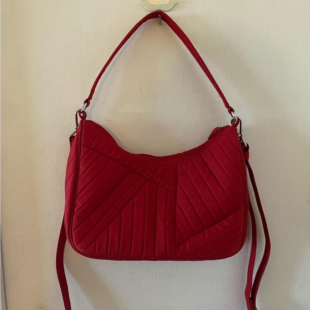 NWT Vera Bradley Red Frannie Quilted Fabric Bag with Removable Crossbody Strap